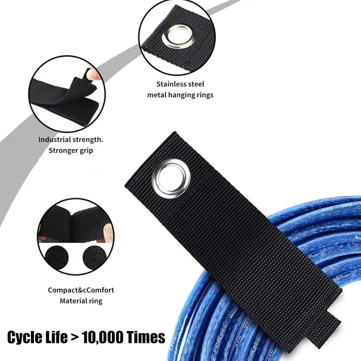 12 Pack Heavy Duty Storage Straps, 13 Inch Extension Cord Holders & Cable Organizer with Rust-Resistant Grommet, Heavy Duty Cable Straps for Garage, Camping, RV, Home Organization