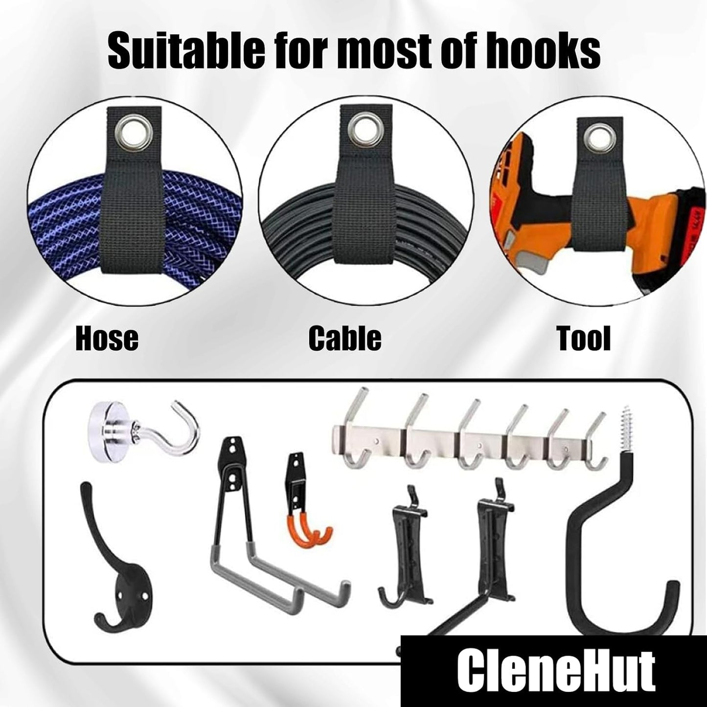 12 Pack Heavy Duty Storage Straps, 13 Inch Extension Cord Holders & Cable Organizer with Rust-Resistant Grommet, Heavy Duty Cable Straps for Garage, Camping, RV, Home Organization