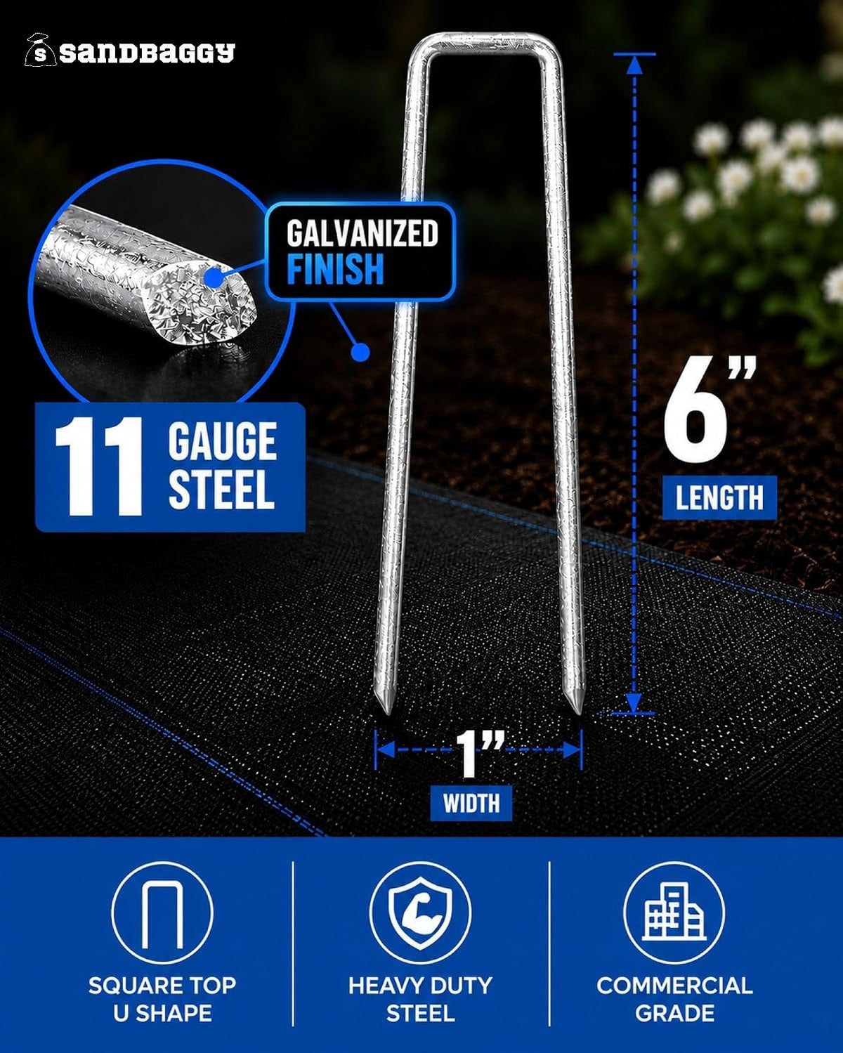 200-Count Rust-Free 6-Inch Landscape Staples (11 Gauge Steel) - Galvanized SOD Garden Stakes Pin ~ Trusted by Farmers & Contractors Across the USA
