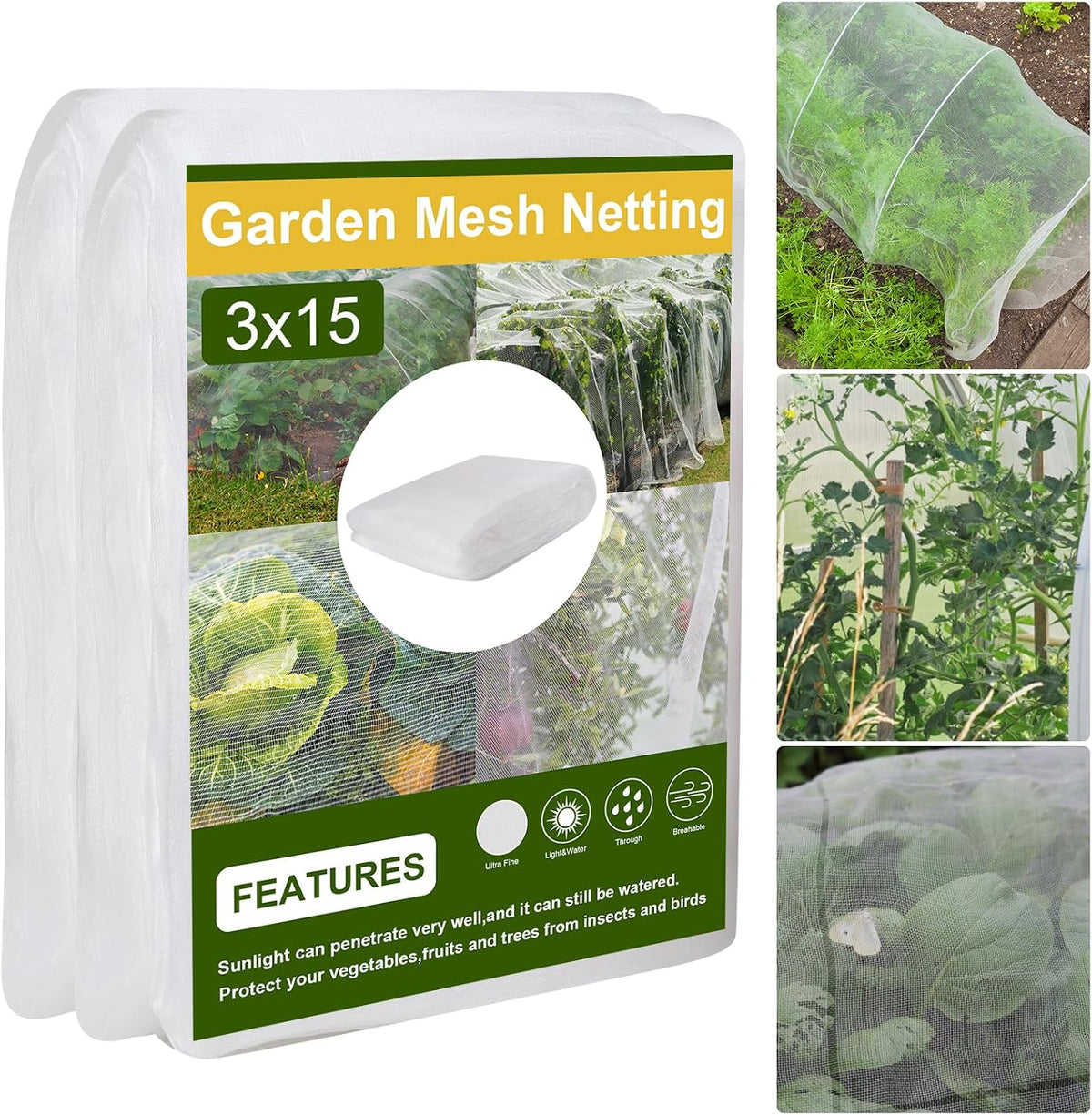 10 x 50FT Garden Netting, Plant Covers Durable Ultra Fine Mesh Protection, Garden Plant Row Cover, Raised Bed Barrier Screen Protection Net Cover for Plant Vegetable Fruit Flower