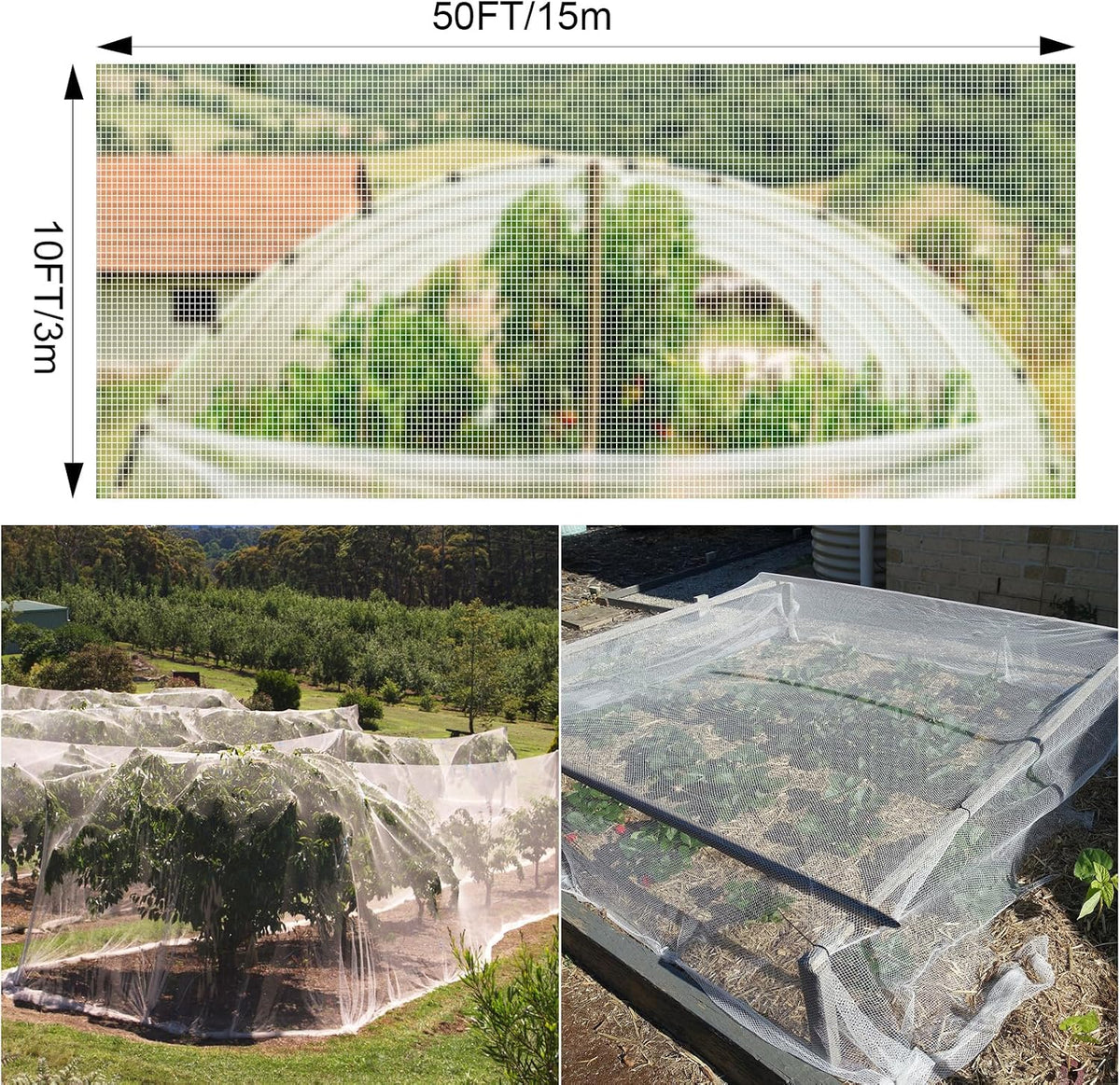 10 x 50FT Garden Netting, Plant Covers Durable Ultra Fine Mesh Protection, Garden Plant Row Cover, Raised Bed Barrier Screen Protection Net Cover for Plant Vegetable Fruit Flower