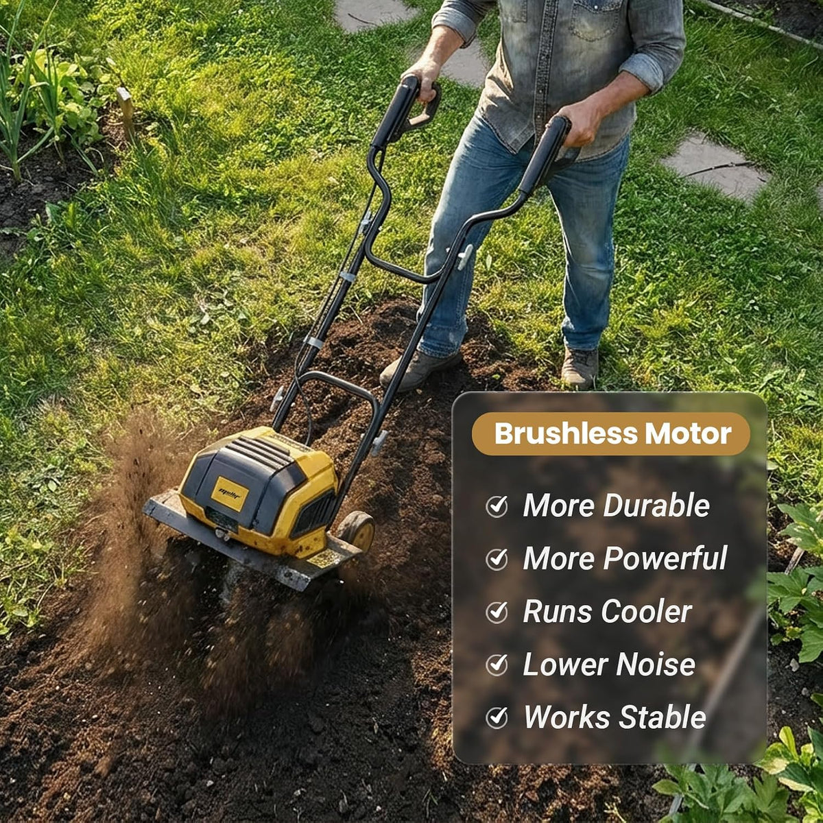 Cordless Garden Tiller Cultivator Compatible with Dewalt 20V Max Battery