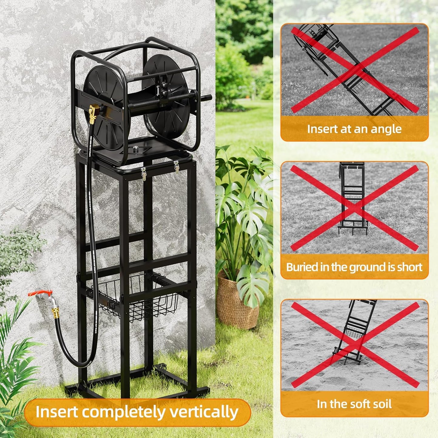 Garden Water Hose Reel,100-200FT Capacity for Yard, Farm & Ranch