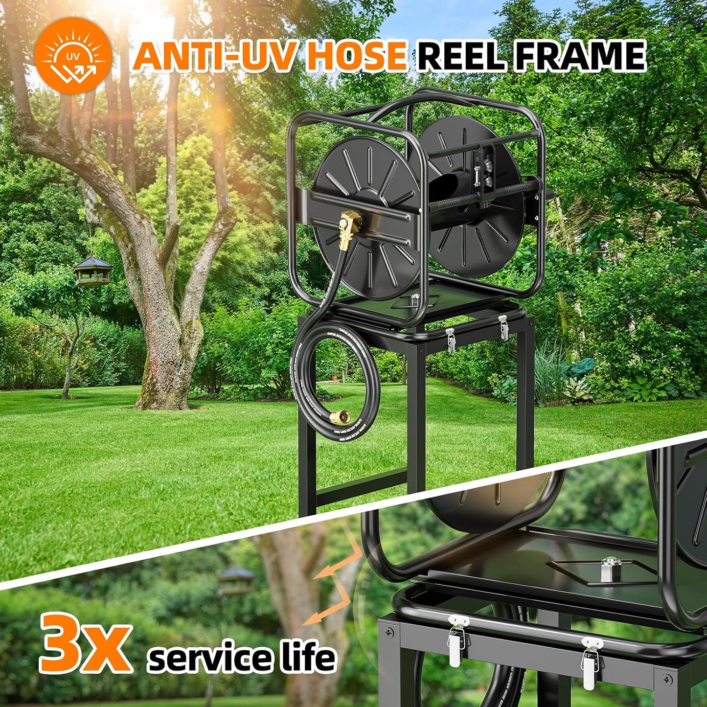 Garden Water Hose Reel,100-200FT Capacity for Yard, Farm & Ranch