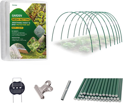 Garden Hoops and Netting Bundle kit, 40pcs Row Cover Hoops with 10x33ft Fine Mesh Netting