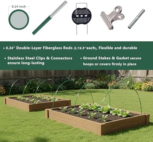 Garden Hoops and Netting Bundle kit, 40pcs Row Cover Hoops with 10x33ft Fine Mesh Netting