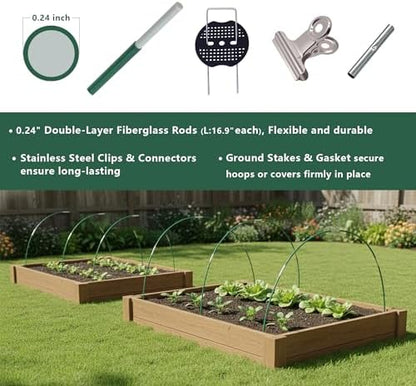 Garden Hoops and Netting Bundle kit, 40pcs Row Cover Hoops with 10x33ft Fine Mesh Netting