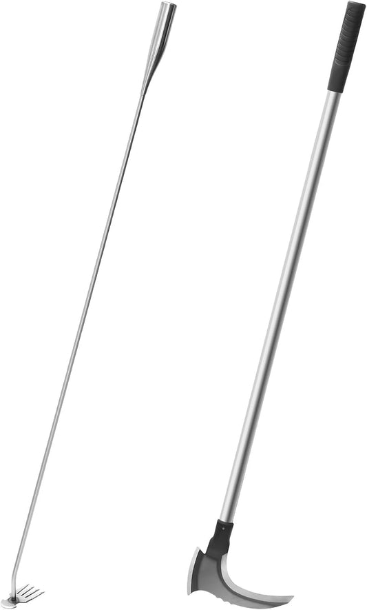 2 Pack 47 Inch Long Weed Puller Tool Set with Long Stand up Metal Handle, Weed Puller Hand Tool Manganese Steel Double Scythe, Hand Weeder for Garden Planting Weeding(Scythe,Large)