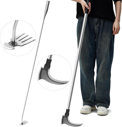 2 Pack 47 Inch Long Weed Puller Tool Set with Long Stand up Metal Handle, Weed Puller Hand Tool Manganese Steel Double Scythe, Hand Weeder for Garden Planting Weeding(Scythe,Large)