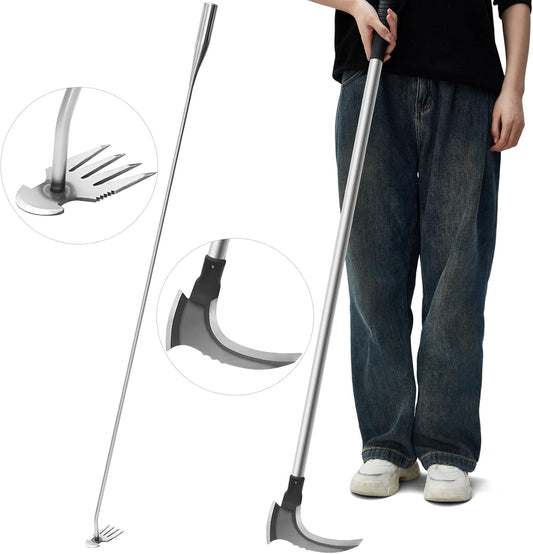 2 Pack 47 Inch Long Weed Puller Tool Set with Long Stand up Metal Handle, Weed Puller Hand Tool Manganese Steel Double Scythe, Hand Weeder for Garden Planting Weeding(Scythe,Large)