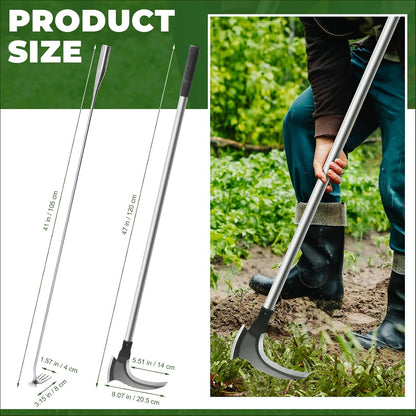 2 Pack 47 Inch Long Weed Puller Tool Set with Long Stand up Metal Handle, Weed Puller Hand Tool Manganese Steel Double Scythe, Hand Weeder for Garden Planting Weeding(Scythe,Large)