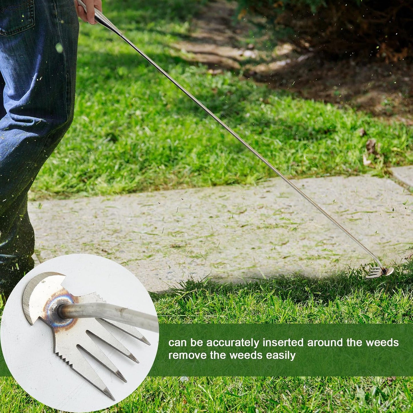 2 Pack 47 Inch Long Weed Puller Tool Set with Long Stand up Metal Handle, Weed Puller Hand Tool Manganese Steel Double Scythe, Hand Weeder for Garden Planting Weeding(Scythe,Large)