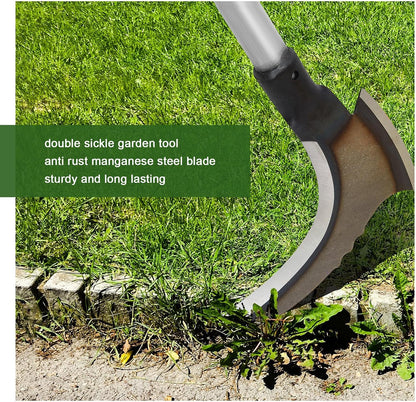 2 Pack 47 Inch Long Weed Puller Tool Set with Long Stand up Metal Handle, Weed Puller Hand Tool Manganese Steel Double Scythe, Hand Weeder for Garden Planting Weeding(Scythe,Large)