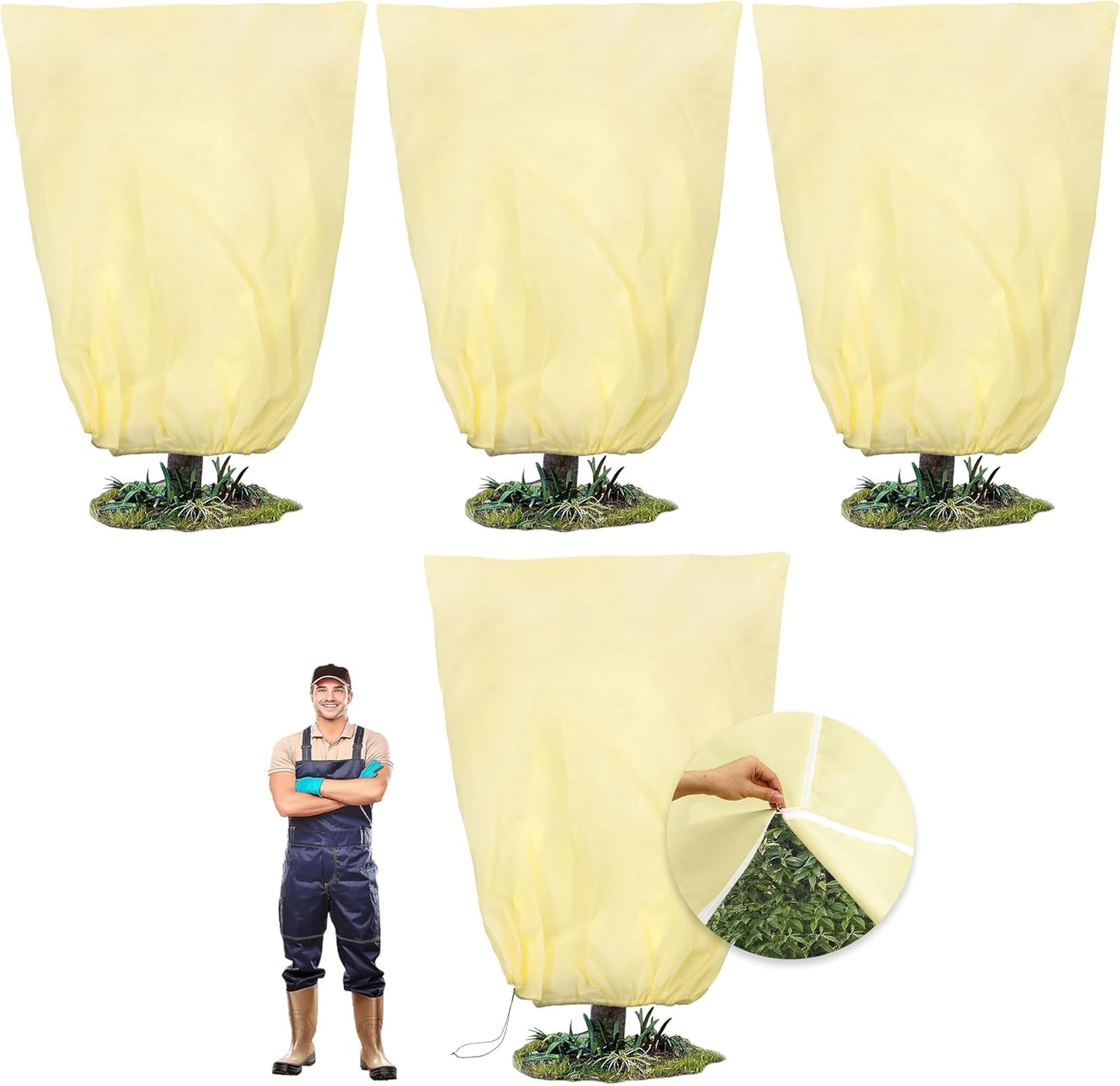 78x41inches Plant Covers Freeze Protection,4 Packs Thickened 2.82oz/yd²Frost Cloth for Outdoor Plants,Winter Tree Covers with Zipper&Drawstring,Plant Blanket for Winter Plant Covers Freeze Protection