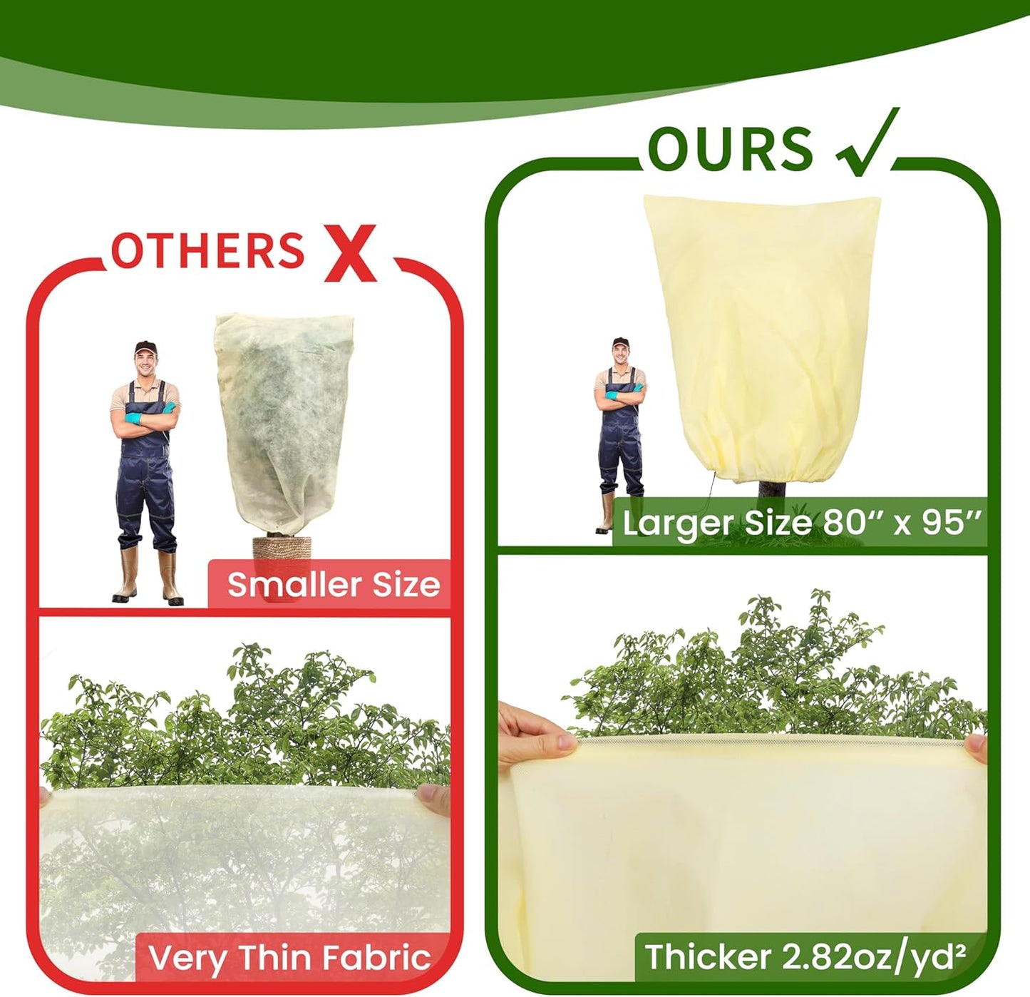 78x41inches Plant Covers Freeze Protection,4 Packs Thickened 2.82oz/yd²Frost Cloth for Outdoor Plants,Winter Tree Covers with Zipper&Drawstring,Plant Blanket for Winter Plant Covers Freeze Protection