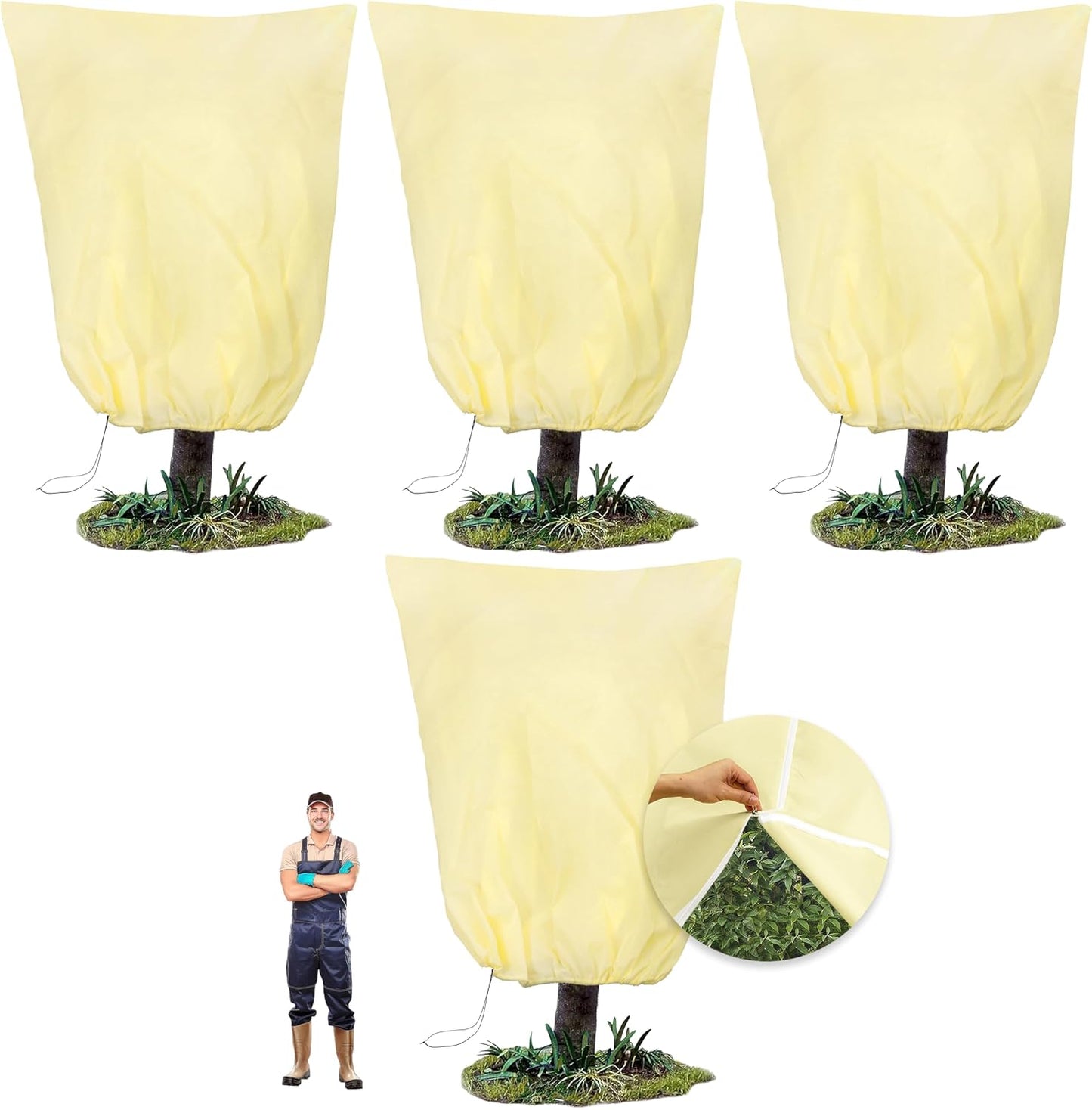 78x41inches Plant Covers Freeze Protection,4 Packs Thickened 2.82oz/yd²Frost Cloth for Outdoor Plants,Winter Tree Covers with Zipper&Drawstring,Plant Blanket for Winter Plant Covers Freeze Protection