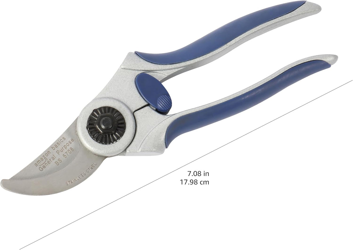 Professional Bypass Pruning Shears, Lightweight Garden Clippers for Cutting Flowers, Trimming Plants, 7-inch Steel Garden Scissors, Blue