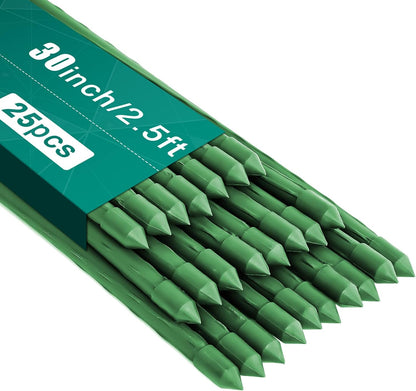 Garden Stakes 30 Inch 2.5ft 25 Pack,Sturdy Plant Metal Sticks Support,Plastic Coated Plant Stakes,Tomato Stakes,Beans,Trees