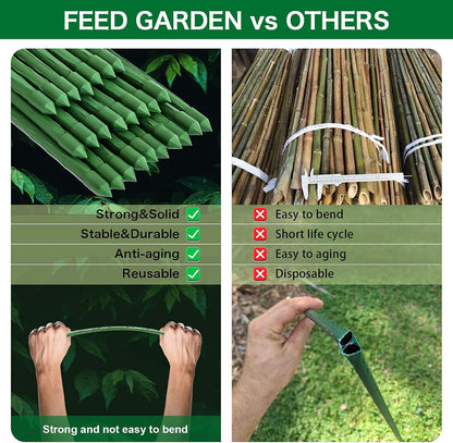 Garden Stakes 30 Inch 2.5ft 25 Pack,Sturdy Plant Metal Sticks Support,Plastic Coated Plant Stakes,Tomato Stakes,Beans,Trees