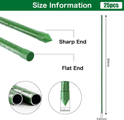 Garden Stakes 30 Inch 2.5ft 25 Pack,Sturdy Plant Metal Sticks Support,Plastic Coated Plant Stakes,Tomato Stakes,Beans,Trees