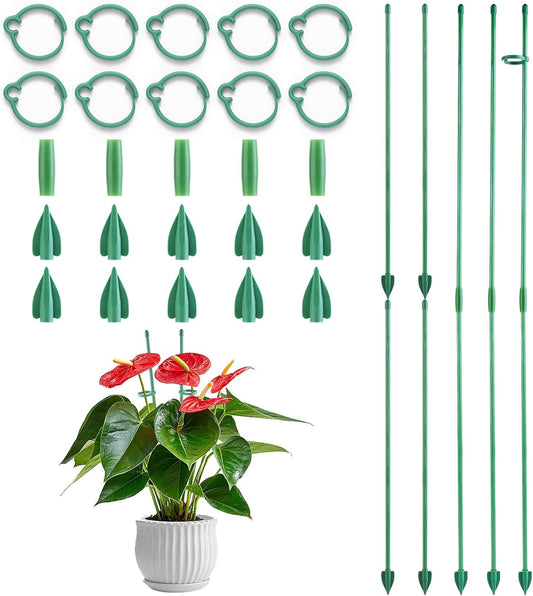 15" Plant Stackes for Indoor Plants, Adjustable Plant Support Stakes with Clips, Plant Sticks Support Tall for Indoor Orchid Monstera Tomato Potted Plants, Great Garden Stakes- 10pcs