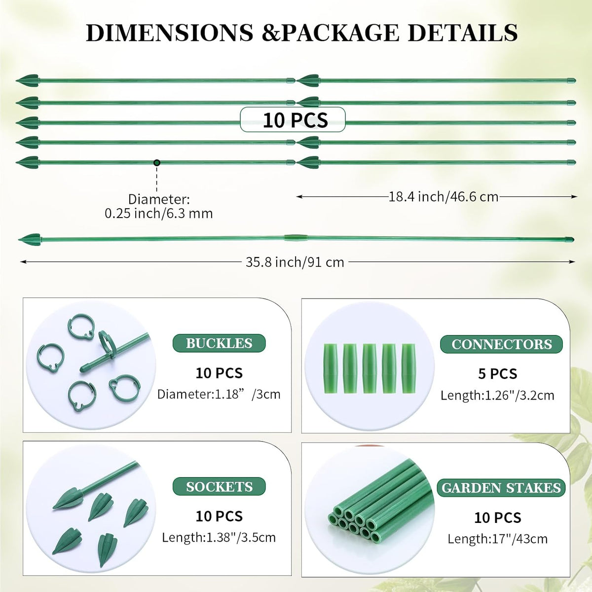 15" Plant Stackes for Indoor Plants, Adjustable Plant Support Stakes with Clips, Plant Sticks Support Tall for Indoor Orchid Monstera Tomato Potted Plants, Great Garden Stakes- 10pcs