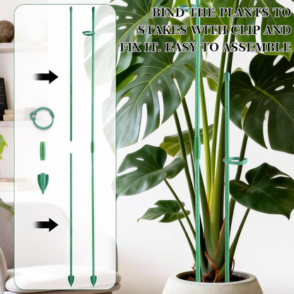 15" Plant Stackes for Indoor Plants, Adjustable Plant Support Stakes with Clips, Plant Sticks Support Tall for Indoor Orchid Monstera Tomato Potted Plants, Great Garden Stakes- 10pcs