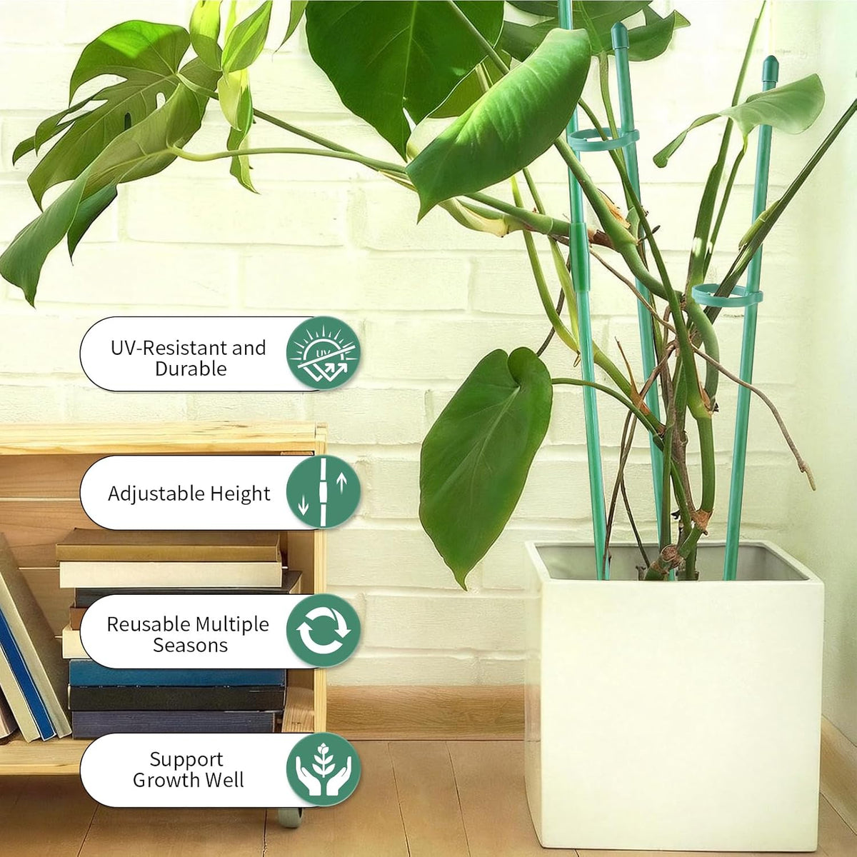 15" Plant Stackes for Indoor Plants, Adjustable Plant Support Stakes with Clips, Plant Sticks Support Tall for Indoor Orchid Monstera Tomato Potted Plants, Great Garden Stakes- 10pcs