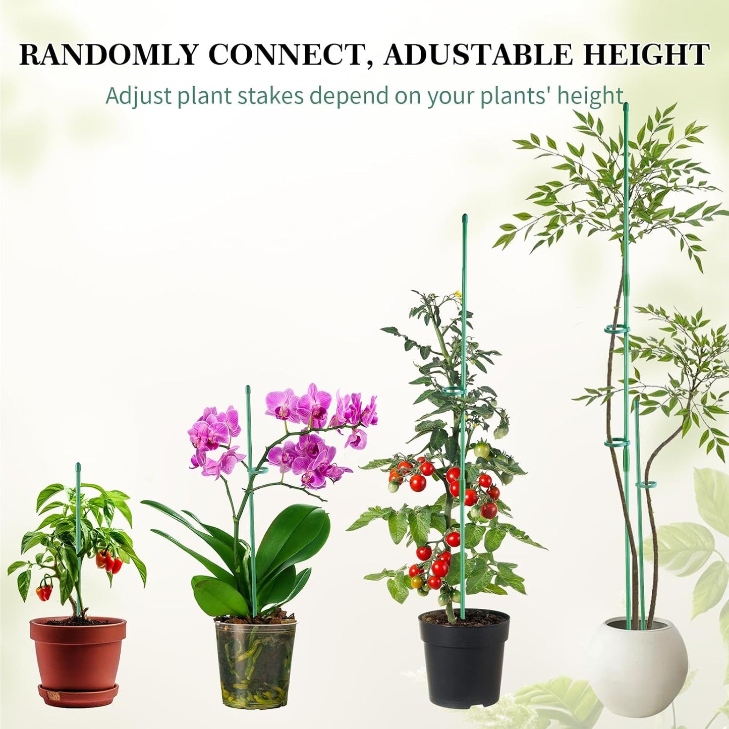 15" Plant Stackes for Indoor Plants, Adjustable Plant Support Stakes with Clips, Plant Sticks Support Tall for Indoor Orchid Monstera Tomato Potted Plants, Great Garden Stakes- 10pcs