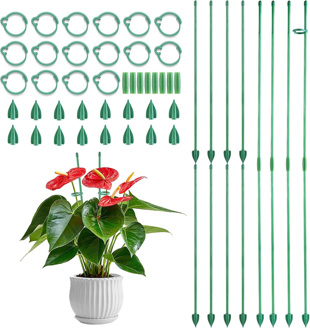 15" Plant Stackes for Indoor Plants, Adjustable Plant Support Stakes with Clips, Plant Sticks Support Tall for Indoor Orchid Monstera Tomato Potted Plants, Great Garden Stakes- 10pcs