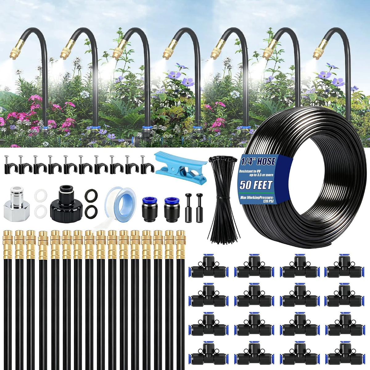1/4" Drip Irrigation System for Garden Watering 360°Adjustable