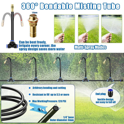 1/4" Drip Irrigation System for Garden Watering 360°Adjustable