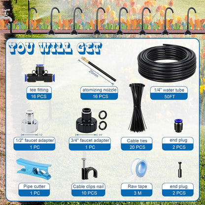 1/4" Drip Irrigation System for Garden Watering 360°Adjustable