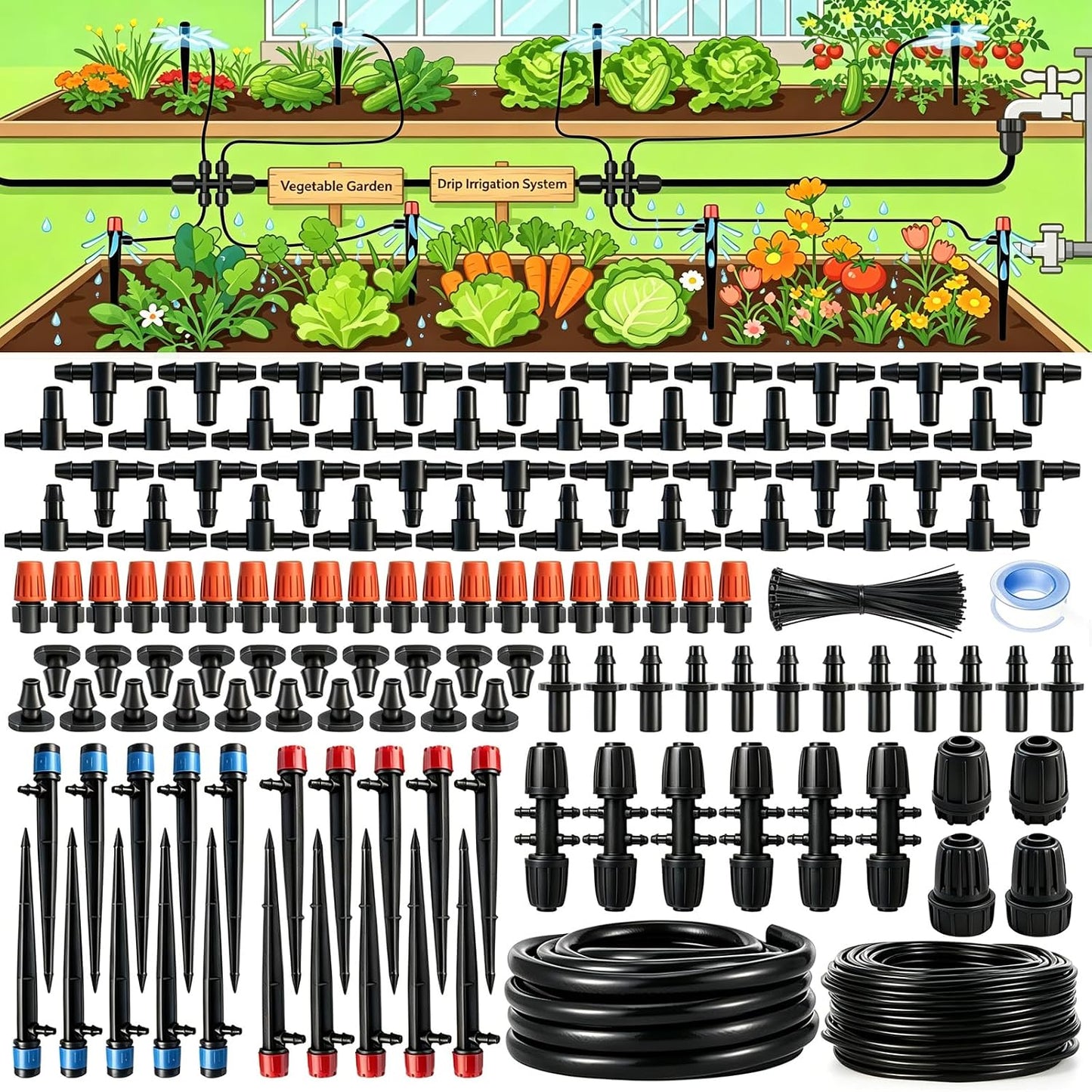 1/4" Drip Irrigation System for Garden Watering 360°Adjustable