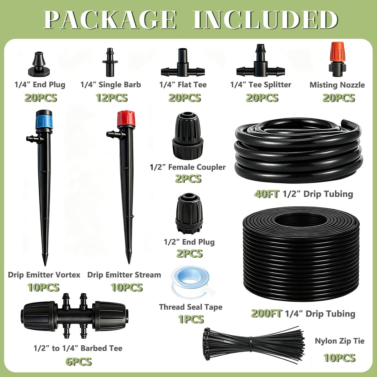1/4" Drip Irrigation System for Garden Watering 360°Adjustable