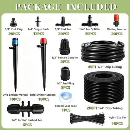 1/4" Drip Irrigation System for Garden Watering 360°Adjustable