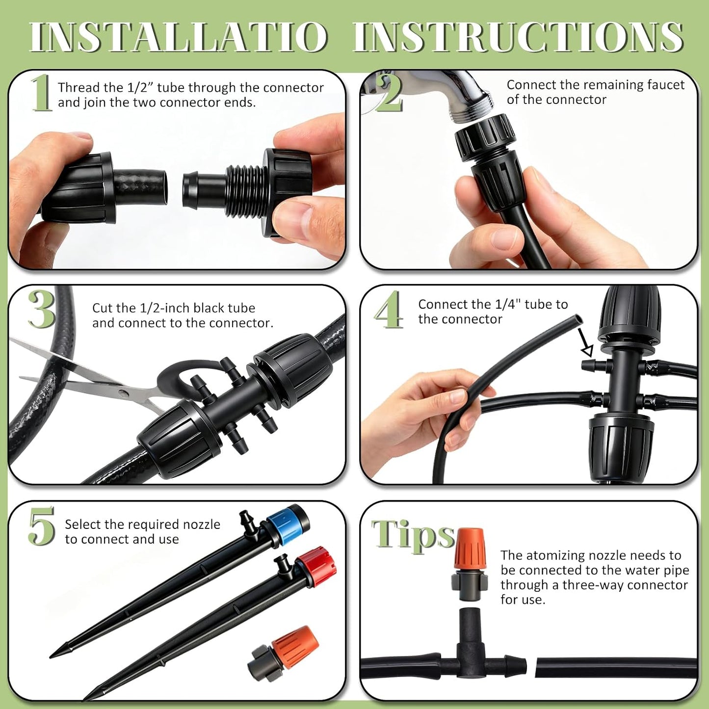 1/4" Drip Irrigation System for Garden Watering 360°Adjustable