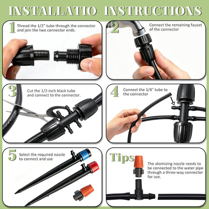 1/4" Drip Irrigation System for Garden Watering 360°Adjustable