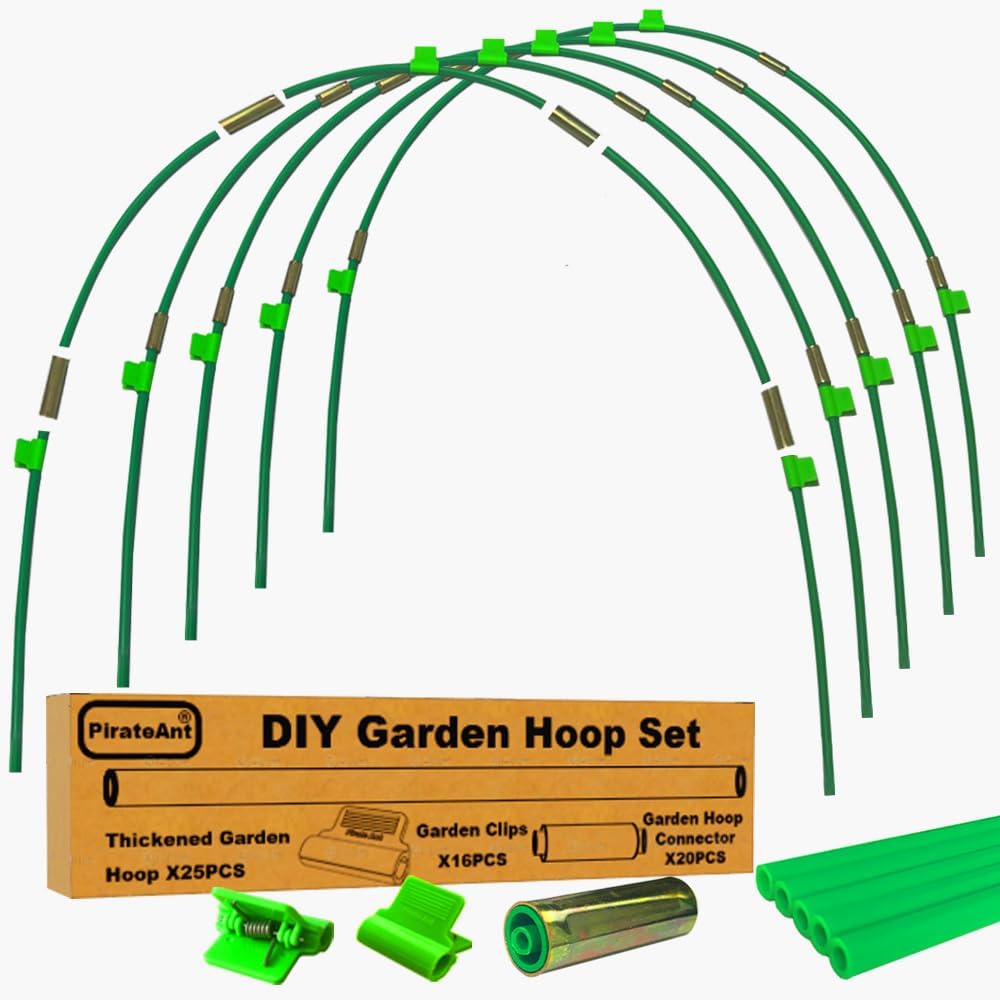 Greenhouse Hoops Set for DIY Grow Tunnel，Metal Connectors Thickened High Tenacity PP Dark Green Garden Hoops for Row Cover，Raised beds，DIY Plant Support Garden Stakes, 25pcs