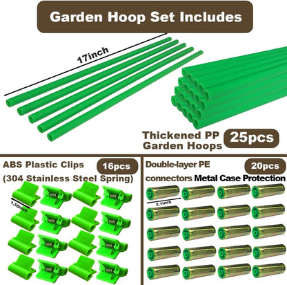 Greenhouse Hoops Set for DIY Grow Tunnel，Metal Connectors Thickened High Tenacity PP Dark Green Garden Hoops for Row Cover，Raised beds，DIY Plant Support Garden Stakes, 25pcs