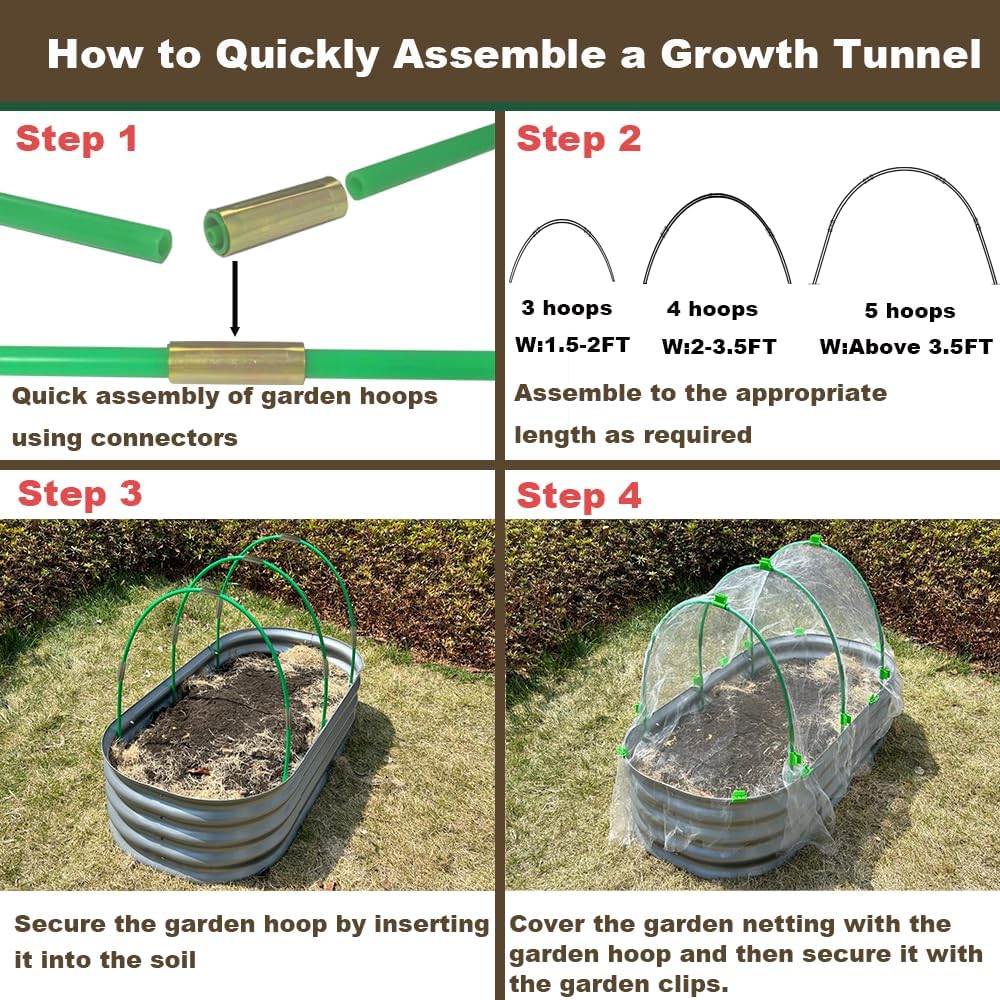 Greenhouse Hoops Set for DIY Grow Tunnel，Metal Connectors Thickened High Tenacity PP Dark Green Garden Hoops for Row Cover，Raised beds，DIY Plant Support Garden Stakes, 25pcs