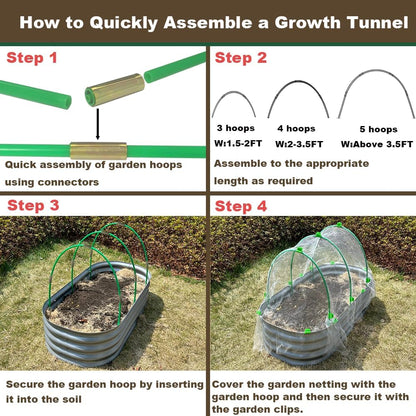 Greenhouse Hoops Set for DIY Grow Tunnel，Metal Connectors Thickened High Tenacity PP Dark Green Garden Hoops for Row Cover，Raised beds，DIY Plant Support Garden Stakes, 25pcs