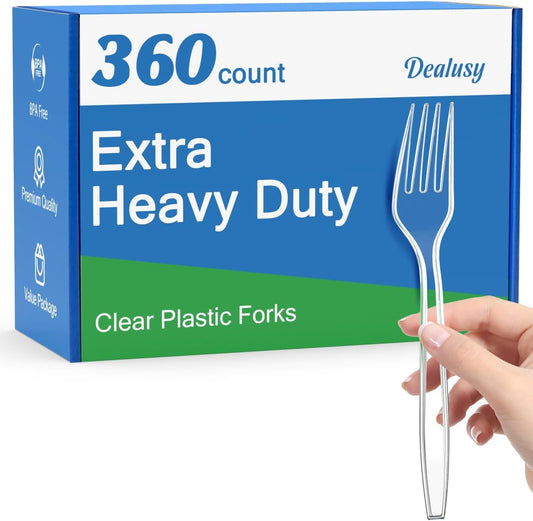 360 Count Extra Heavy Duty Clear Plastic Forks Disposable