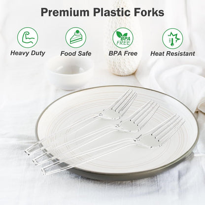 360 Count Extra Heavy Duty Clear Plastic Forks Disposable