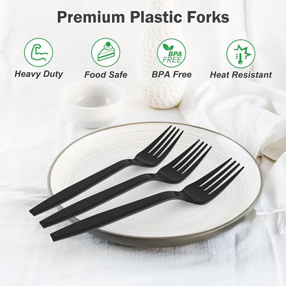 360 Count Extra Heavy Duty Clear Plastic Forks Disposable