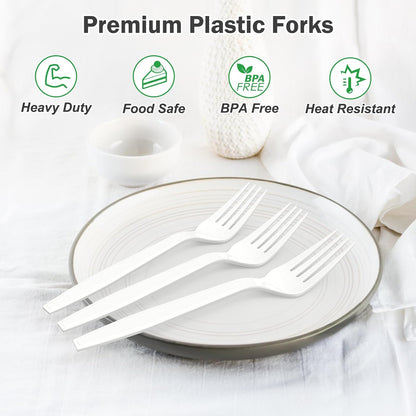 360 Count Extra Heavy Duty Clear Plastic Forks Disposable