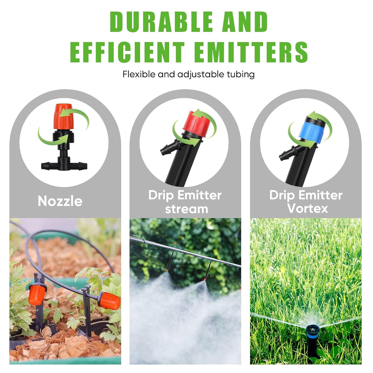 394 ft Drip Irrigation System Kit, 1/2 Inch Hose 1/4 Inch Distribution Tubing Drip Emitters Adjustable Misting Nozzle Barbed Fittings Patio Misting Plant Watering System for Garden Yard Lawn