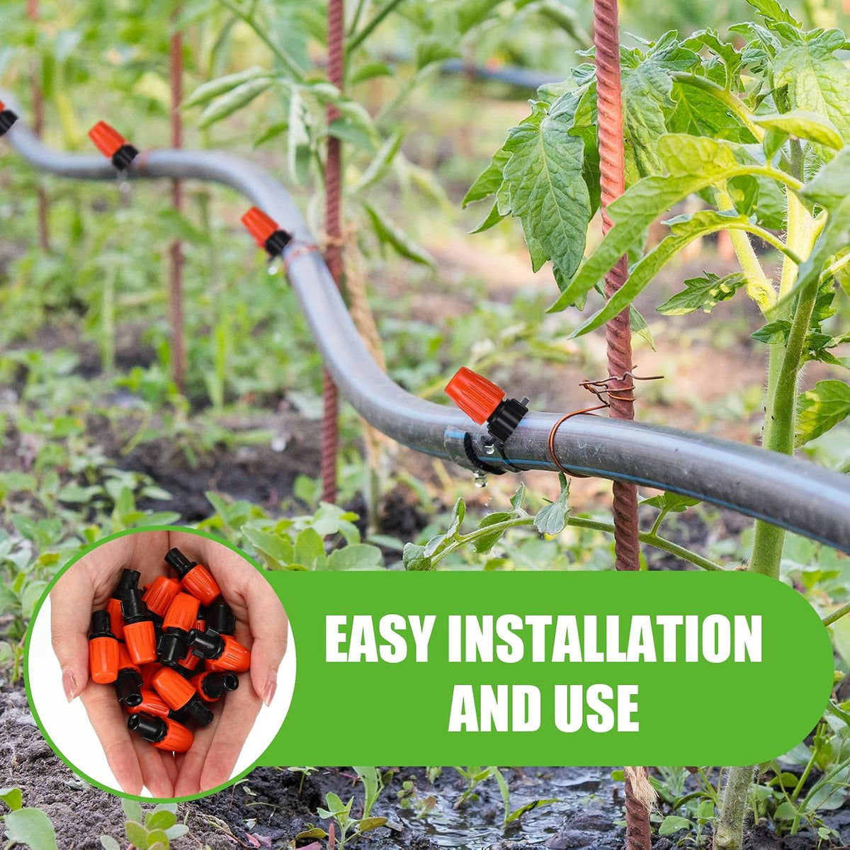 394 ft Drip Irrigation System Kit, 1/2 Inch Hose 1/4 Inch Distribution Tubing Drip Emitters Adjustable Misting Nozzle Barbed Fittings Patio Misting Plant Watering System for Garden Yard Lawn