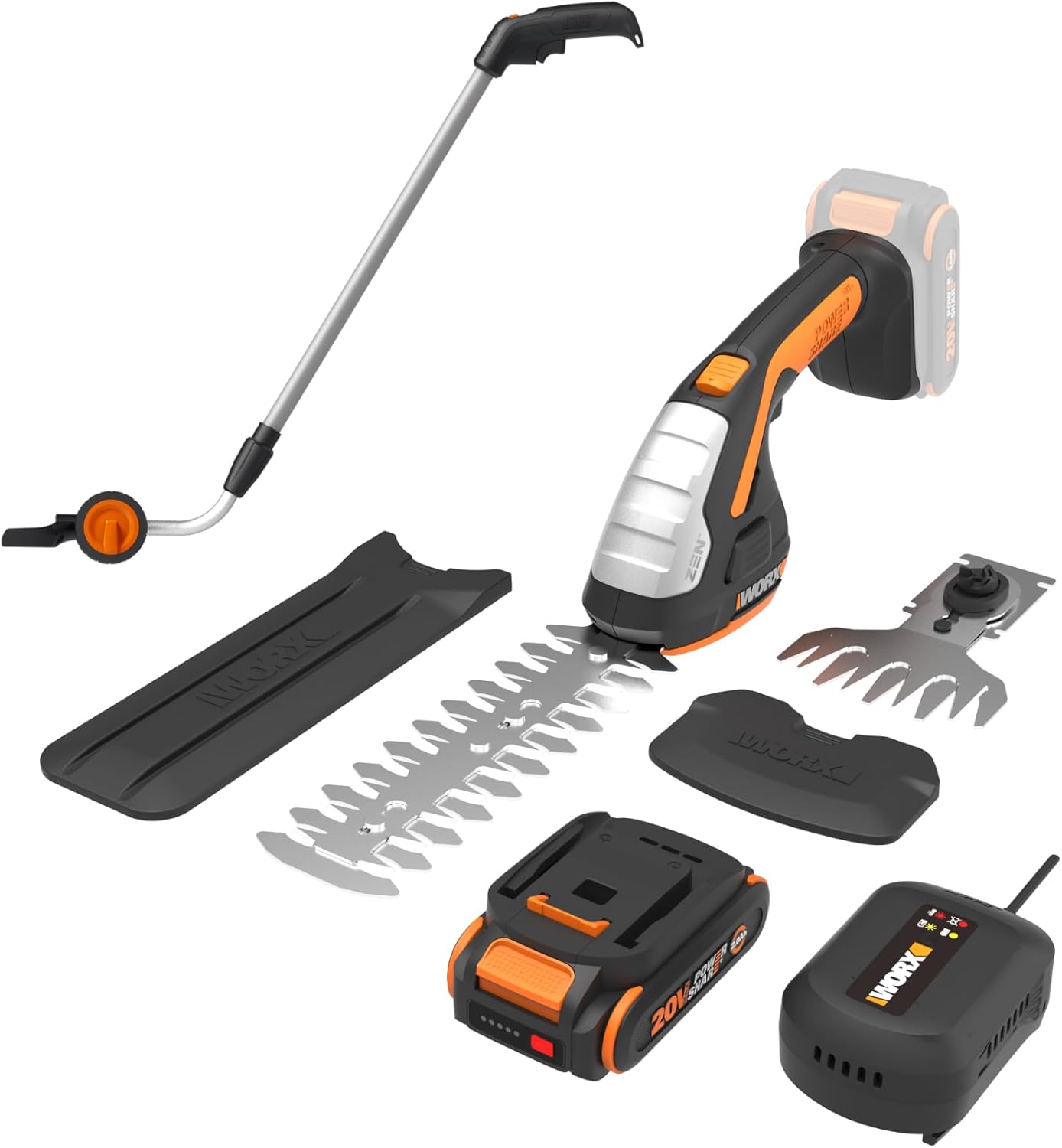 Cordless Grass Shear & Shrub Trimmer, 20V 4" + 8" Bush Trimmer, WG801