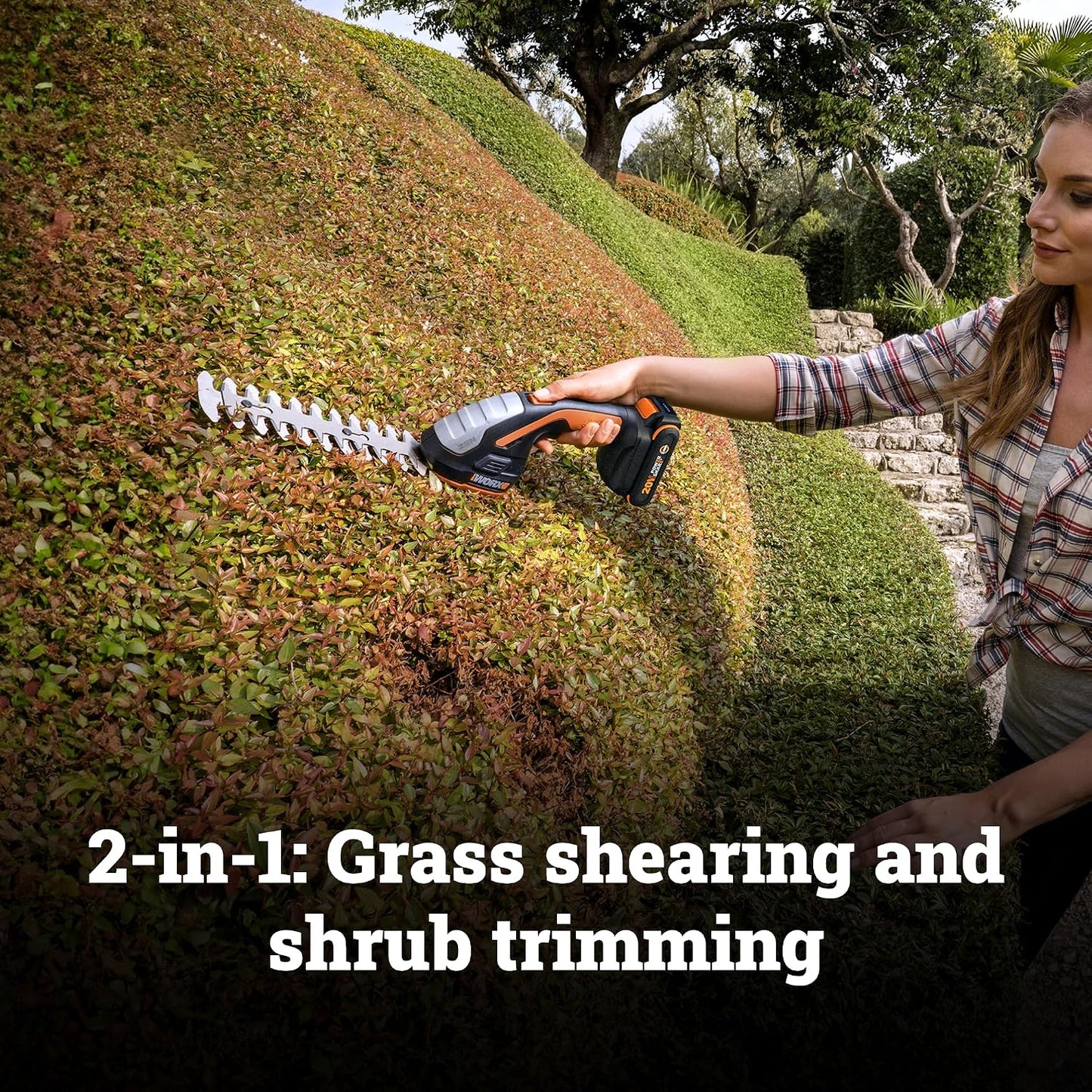 Cordless Grass Shear & Shrub Trimmer, 20V 4" + 8" Bush Trimmer, WG801